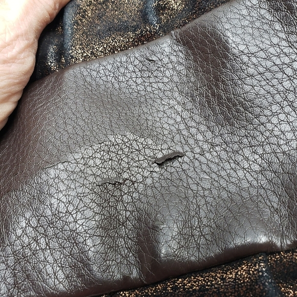 The Sak Deena Leather Crossbody Hobo Bag Foldover Multi Texture Shimmer - Picture 14 of 16